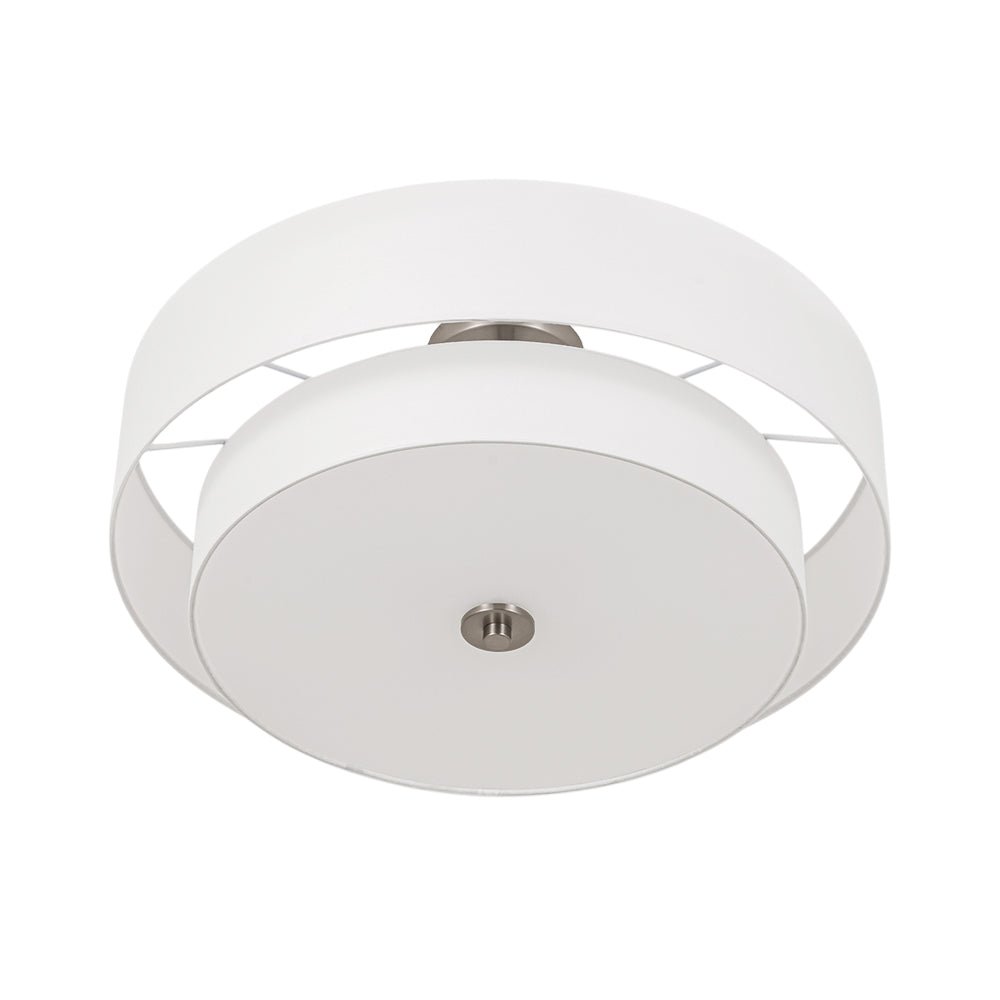 4-Light White Linen Round Drum Semi Flush Mount