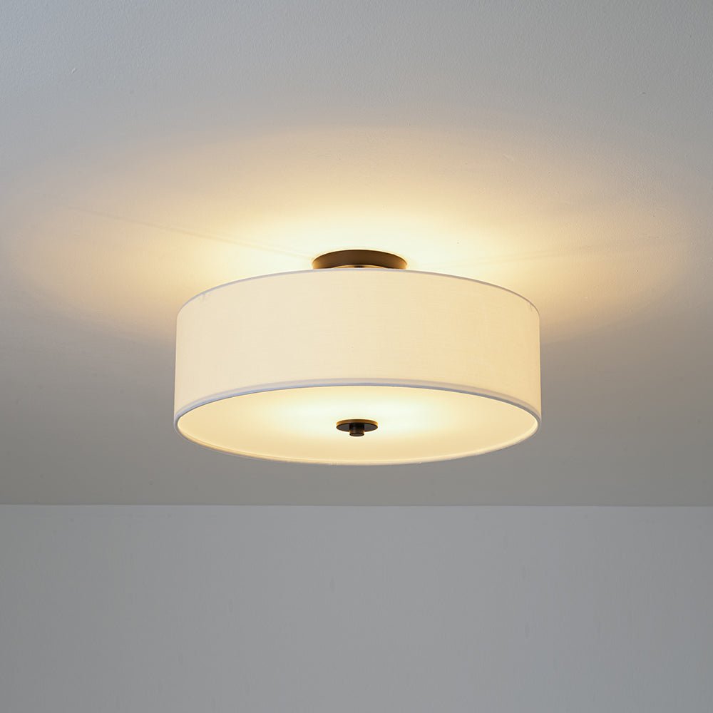 4-Light White Linen Round Drum Semi Flush Mount