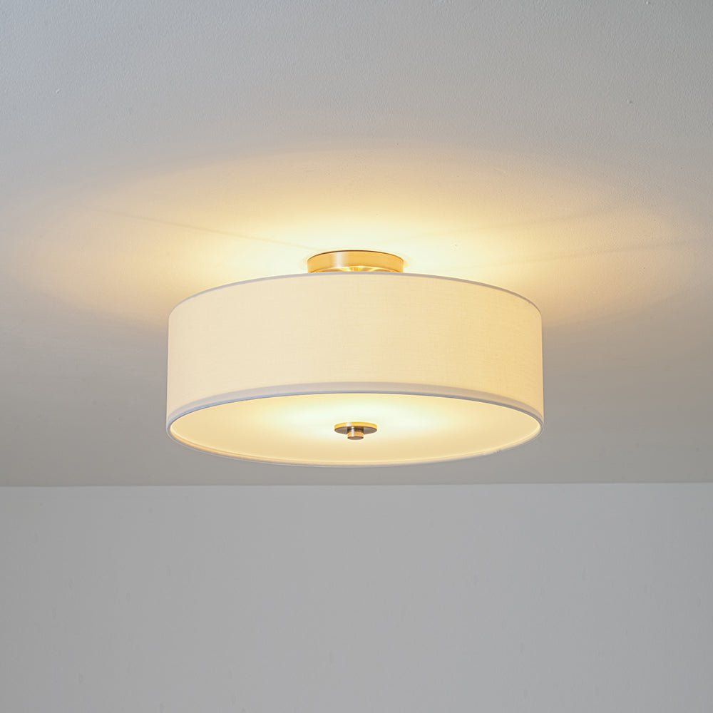 4-Light White Linen Round Drum Semi Flush Mount