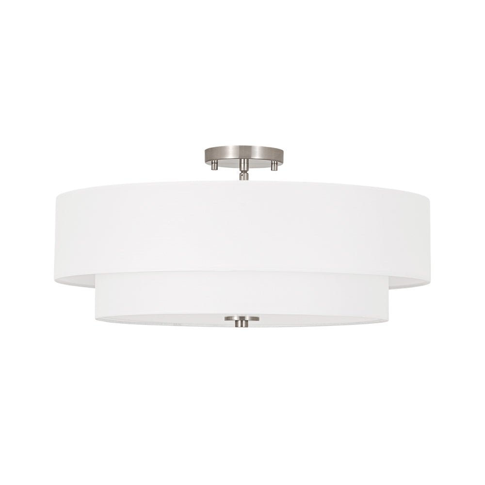 4-Light White Linen Round Drum Semi Flush Mount