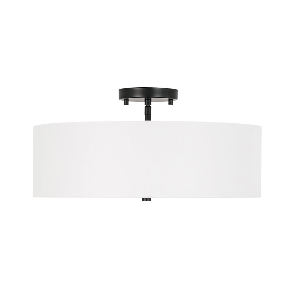 4-Light White Linen Round Drum Semi Flush Mount