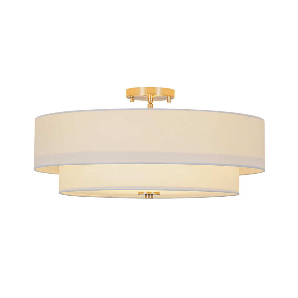 4-Light White Linen Round Drum Semi Flush Mount