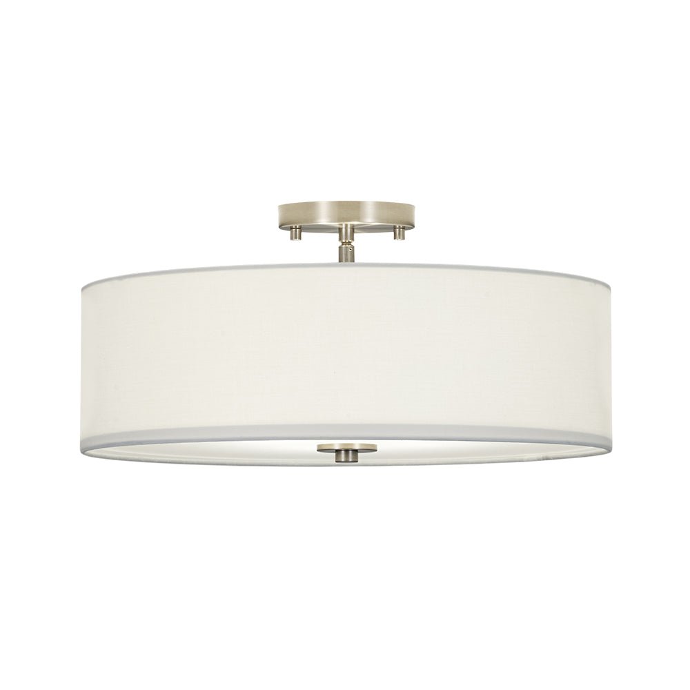 4-Light White Linen Round Drum Semi Flush Mount