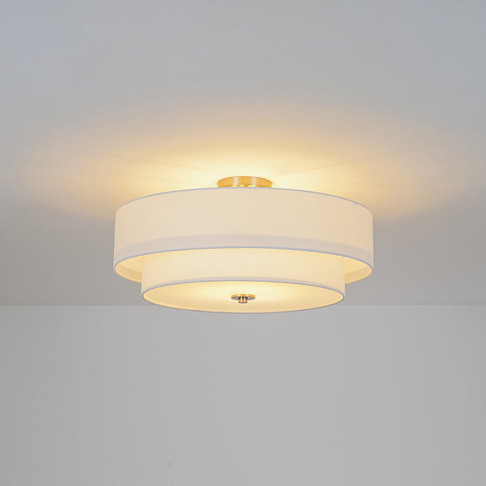 4-Light White Linen Round Drum Semi Flush Mount