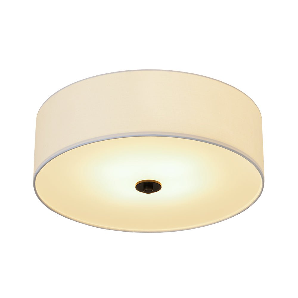 4-Light White Linen Round Drum Semi Flush Mount