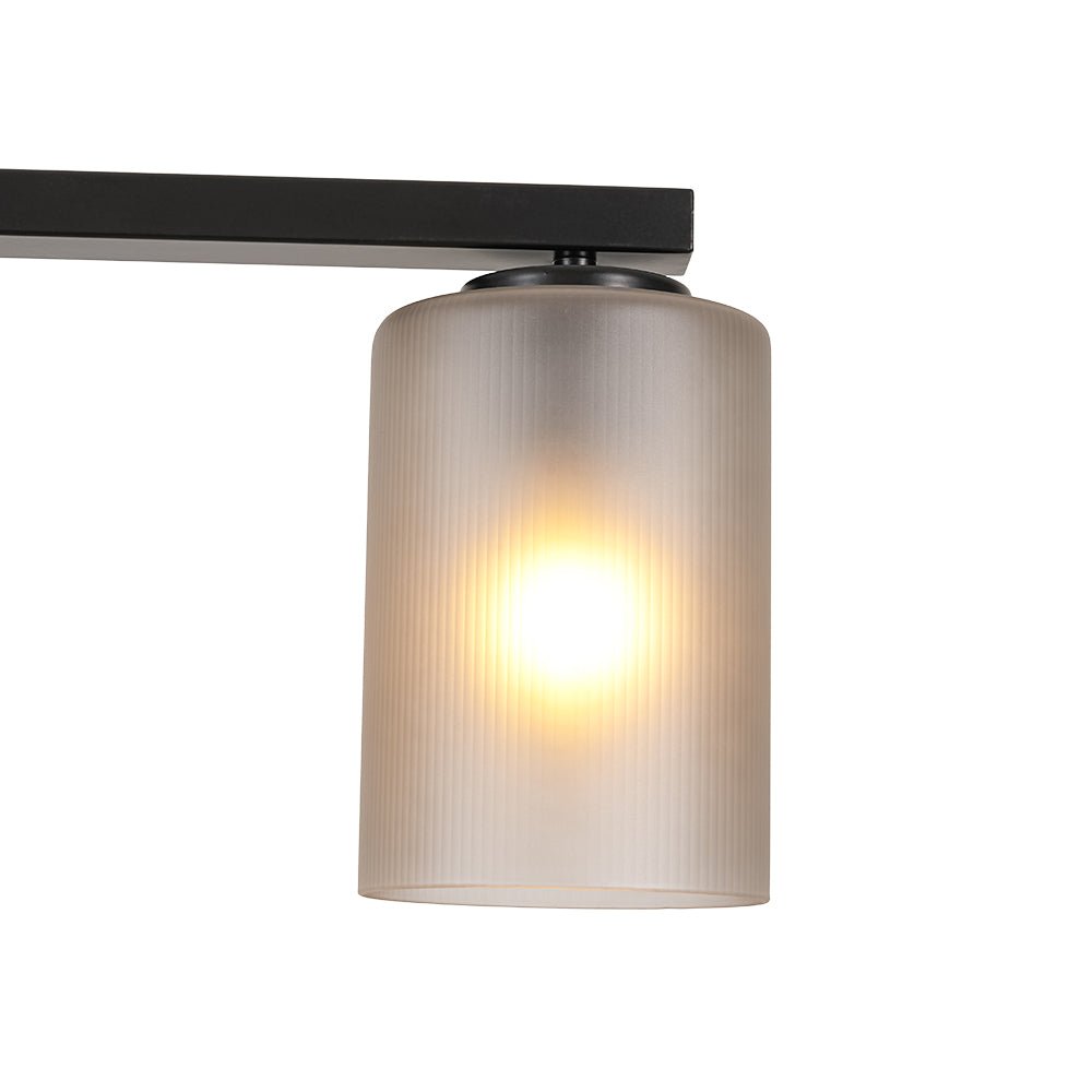 5-Light Gray Ribbed Glass Cylinder Shade Linear Island Chandelier