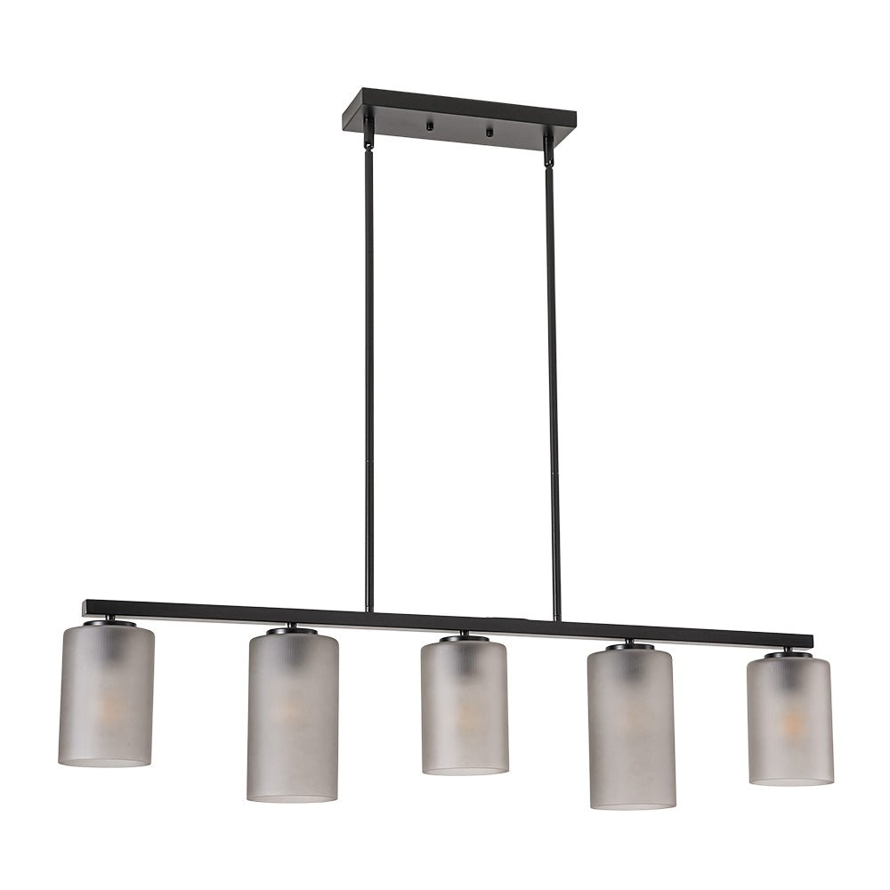 5-Light Gray Ribbed Glass Cylinder Shade Linear Island Chandelier