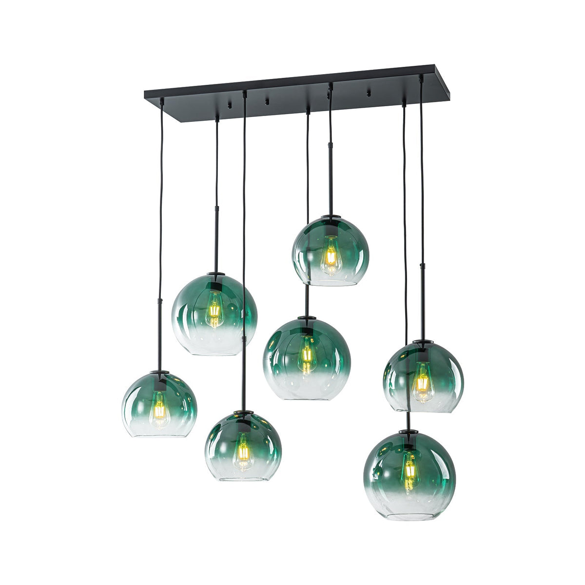 7-Light Cluster Green Glass Globe Bubble Island Pendant