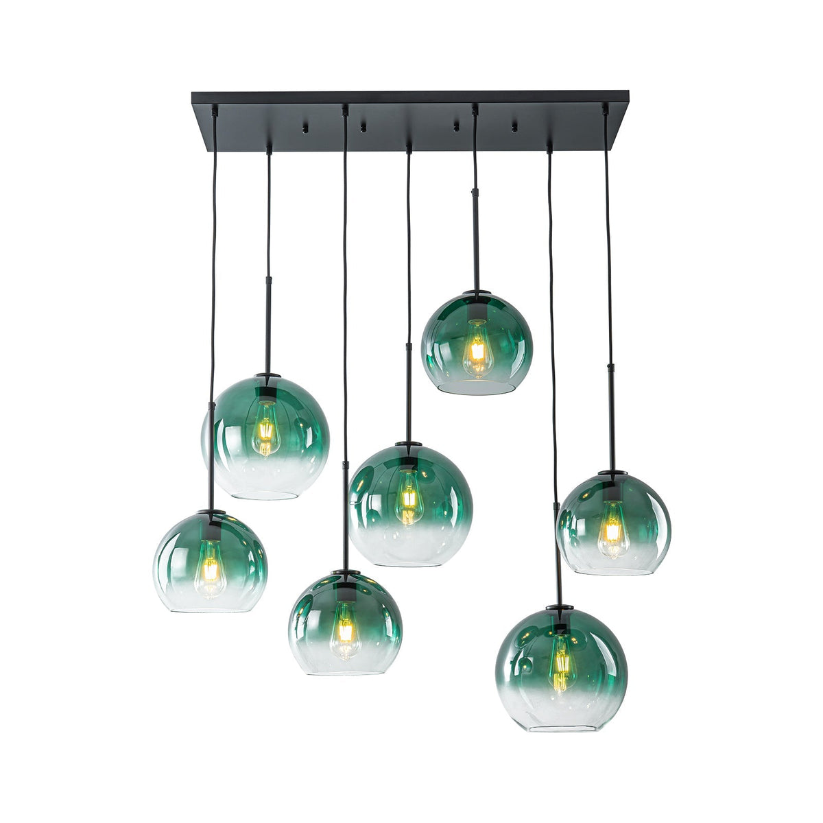 7-Light Cluster Green Glass Globe Bubble Island Pendant