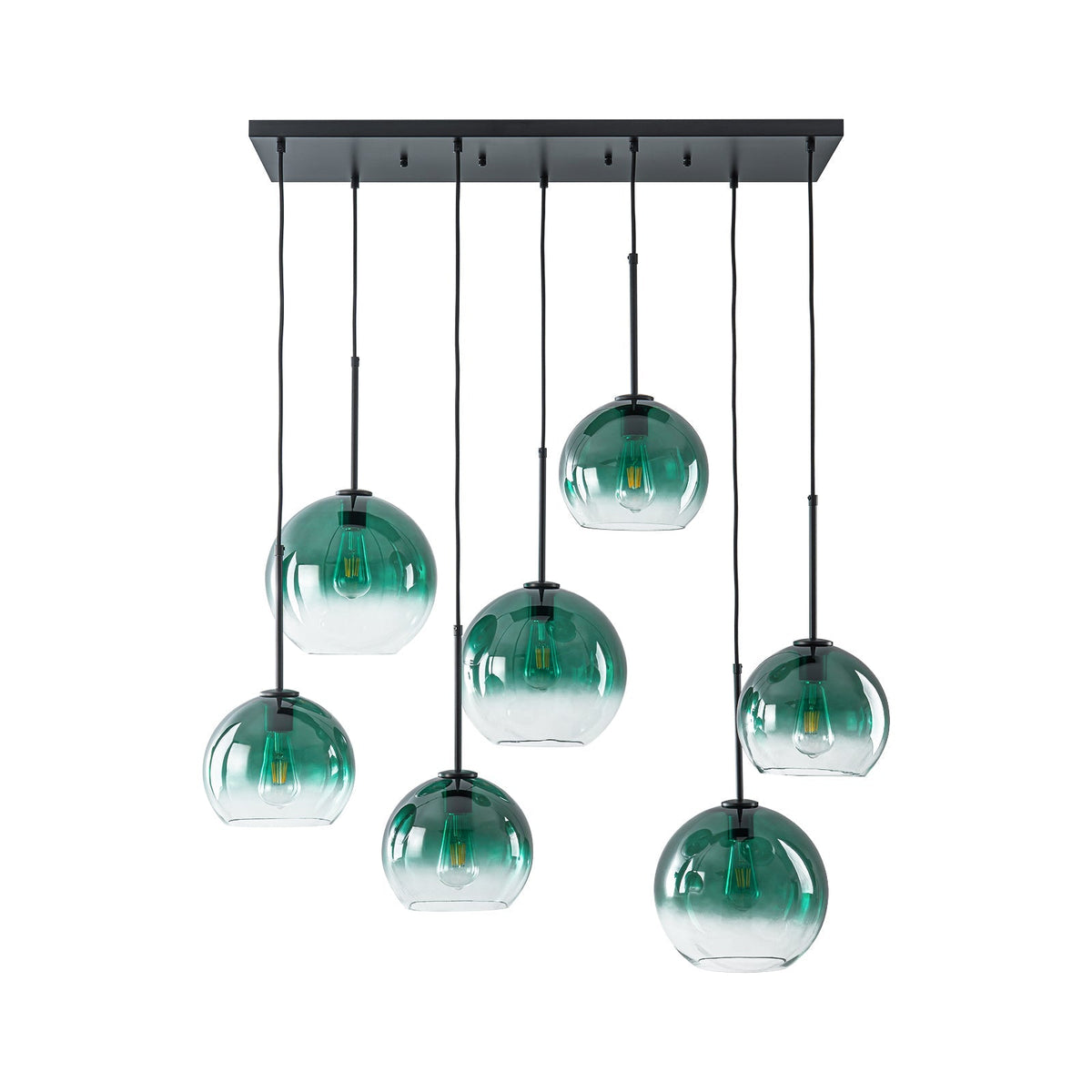 7-Light Cluster Green Glass Globe Bubble Island Pendant