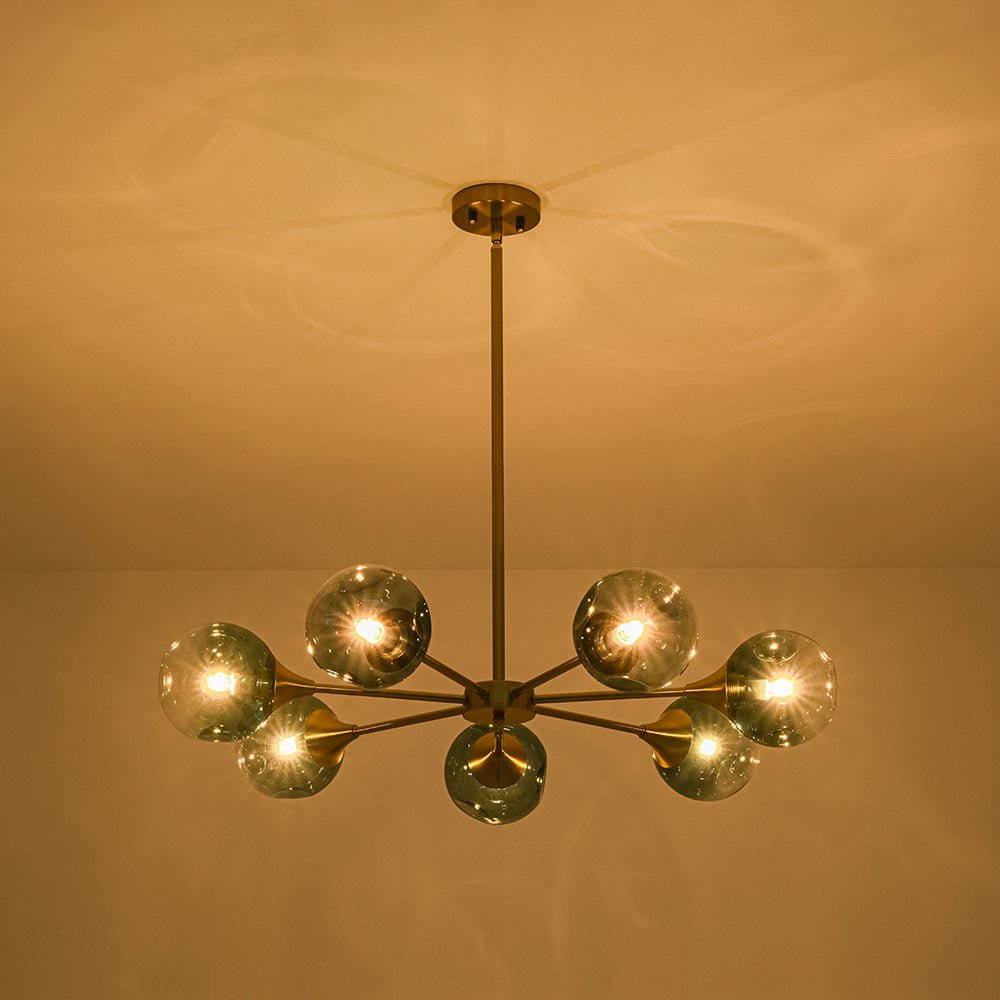 7-light Gradient Blue Glass Globe Round Sputnik Chandelier