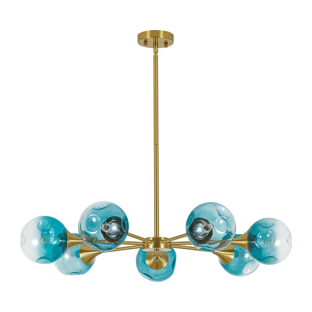 7-light Gradient Blue Glass Globe Round Sputnik Chandelier