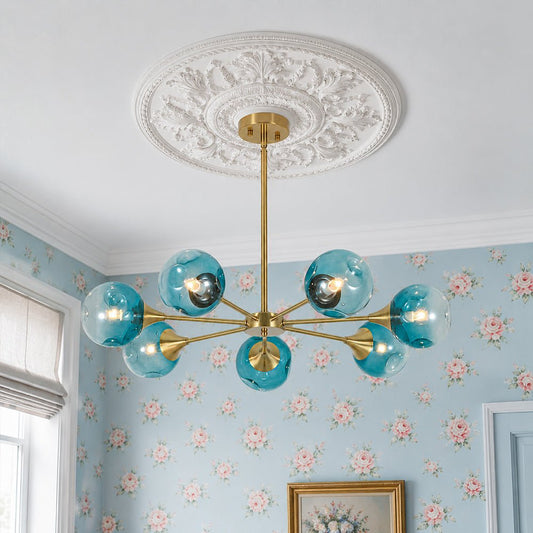 7-light Gradient Blue Glass Globe Round Sputnik Chandelier