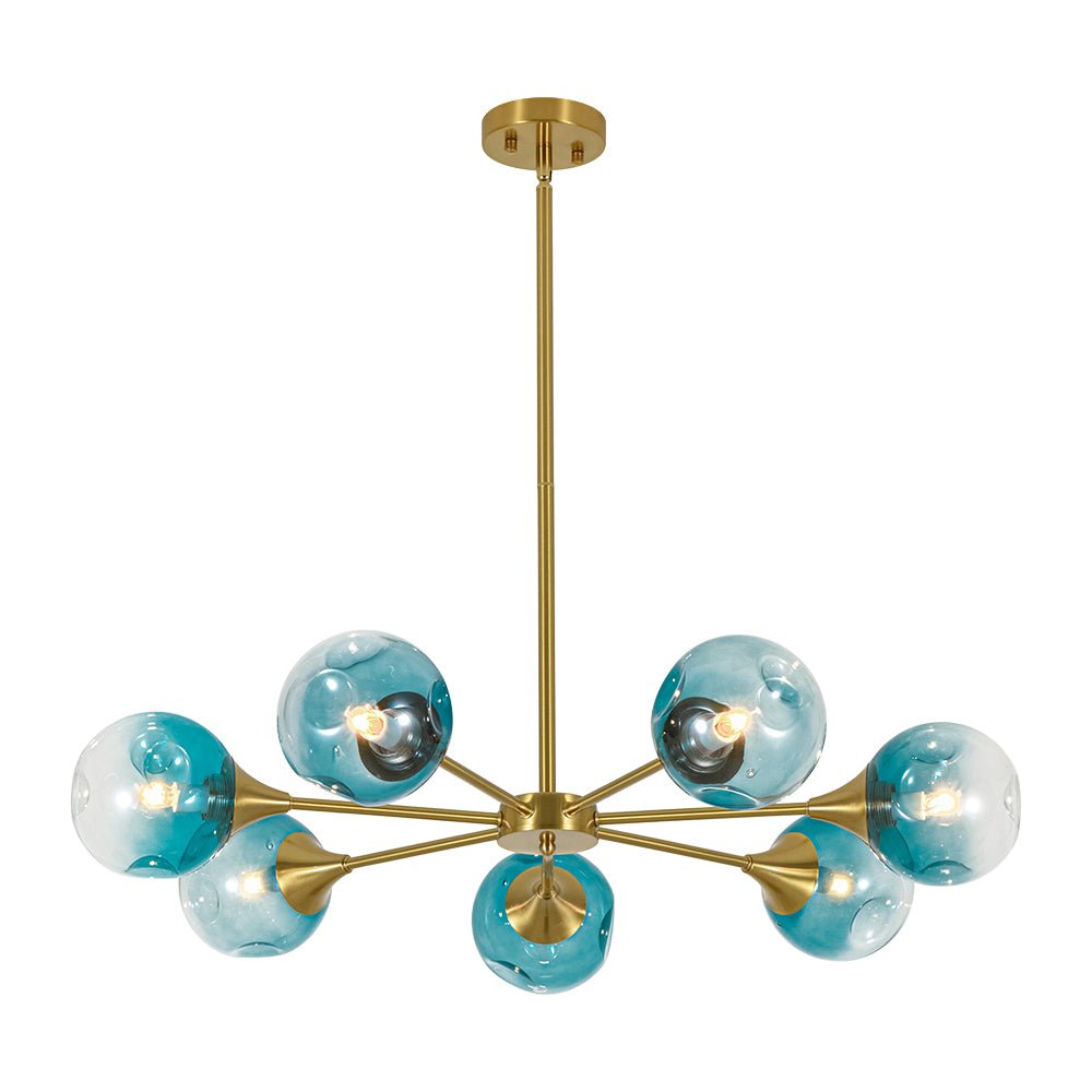 7-light Gradient Blue Glass Globe Round Sputnik Chandelier