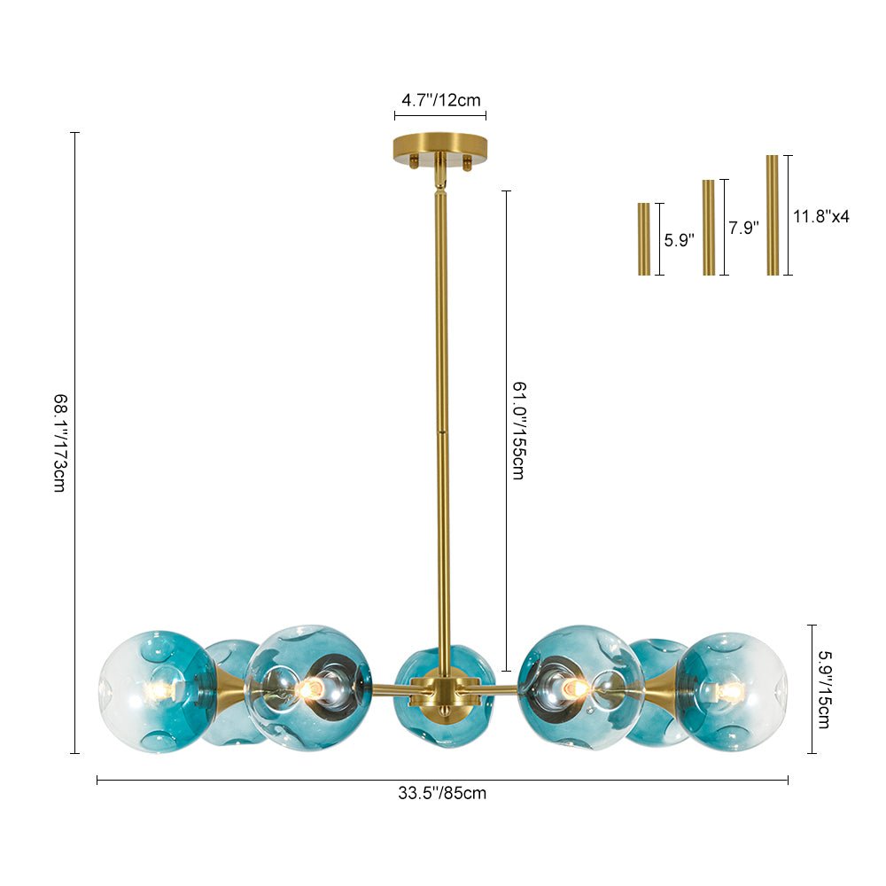7-light Gradient Blue Glass Globe Round Sputnik Chandelier