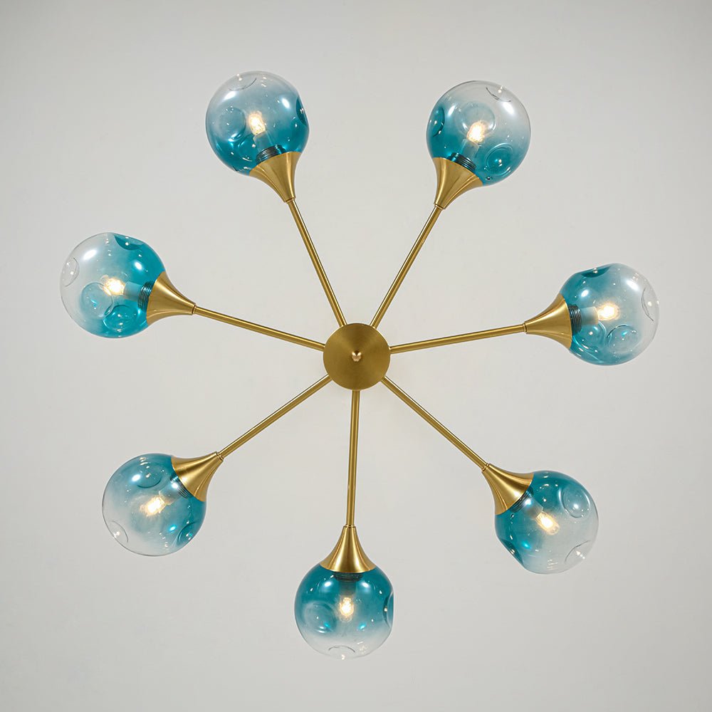 7-light Gradient Blue Glass Globe Round Sputnik Chandelier