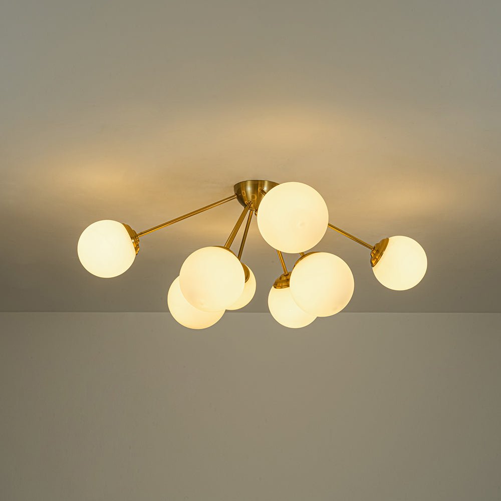 8-Light Opal Glass Bubble Sputnik Semi Flush Chandelier