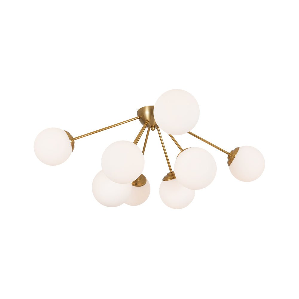 8-Light Opal Glass Bubble Sputnik Semi Flush Chandelier