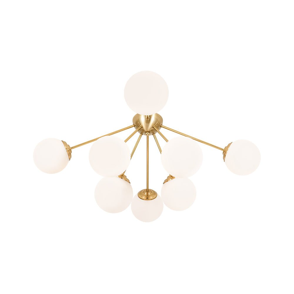 8-Light Opal Glass Bubble Sputnik Semi Flush Chandelier