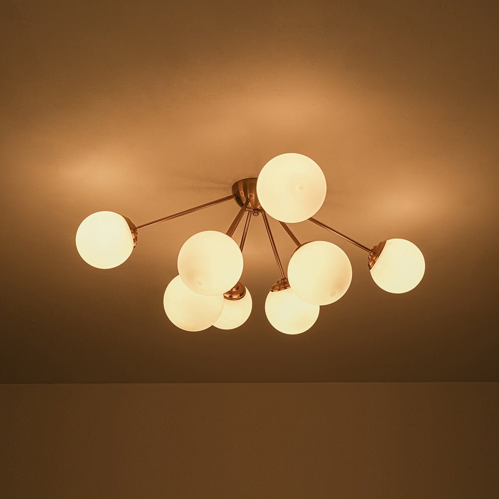8-Light Opal Glass Bubble Sputnik Semi Flush Chandelier