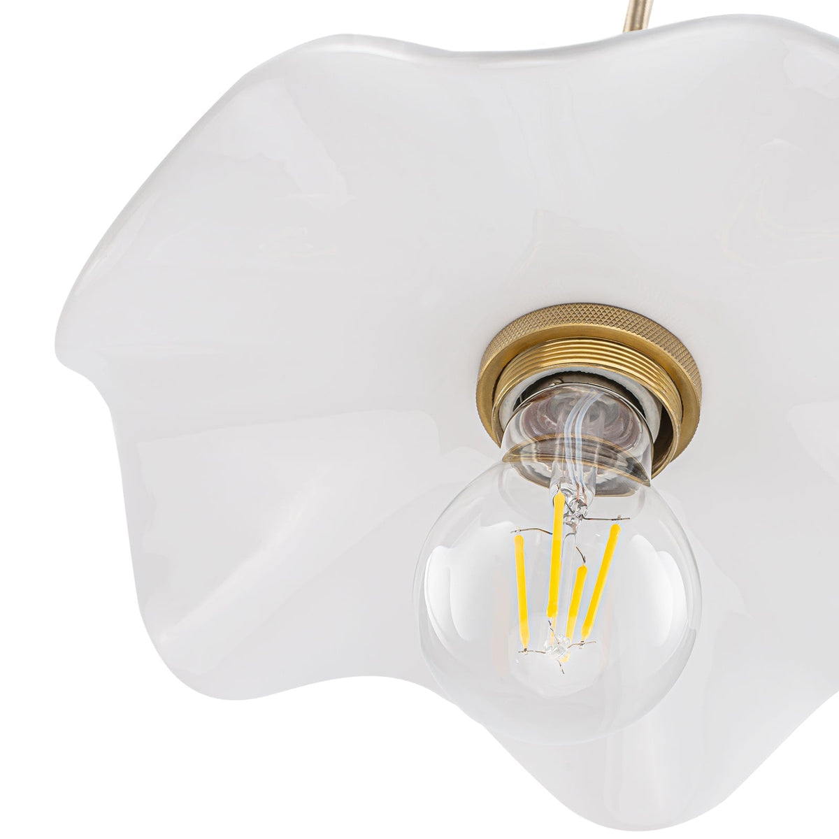 Art Deco 1-Light White Scalloped Ceramic Bloom Pendant