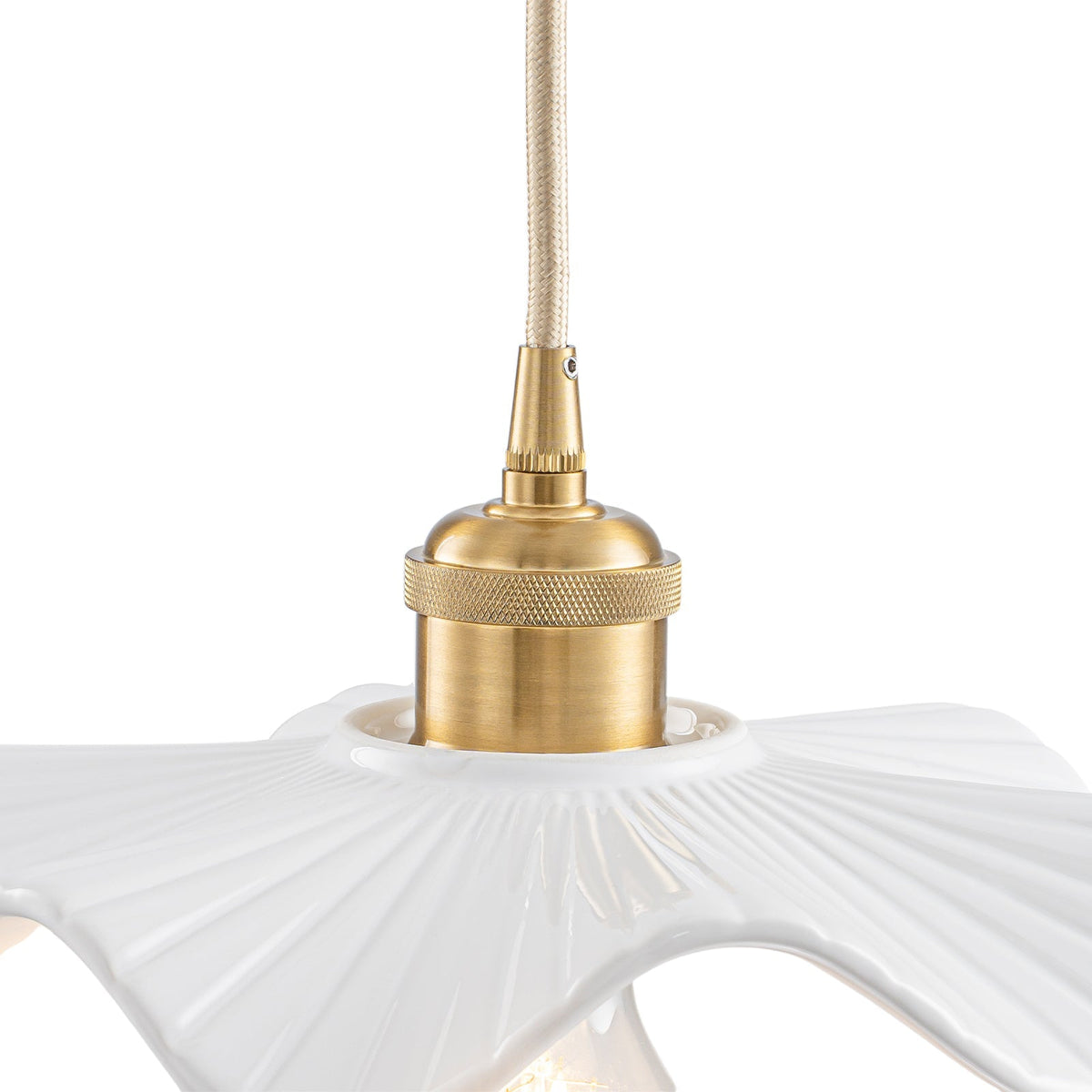 Art Deco 1-Light White Scalloped Ceramic Bloom Pendant