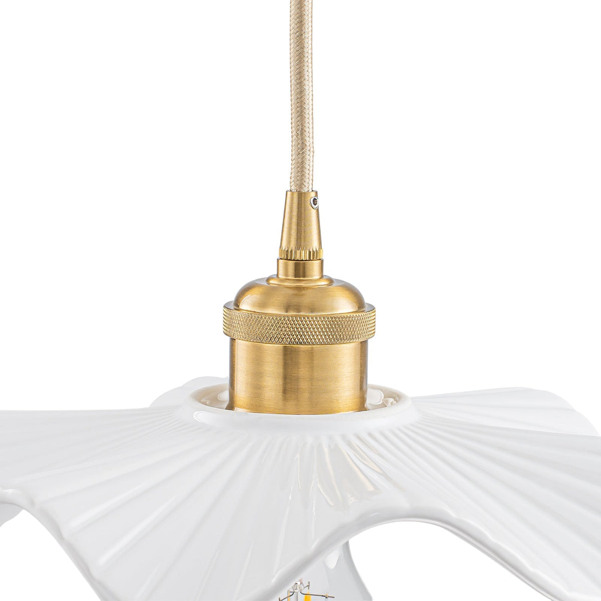 Art Deco 1-Light White Scalloped Ceramic Bloom Pendant