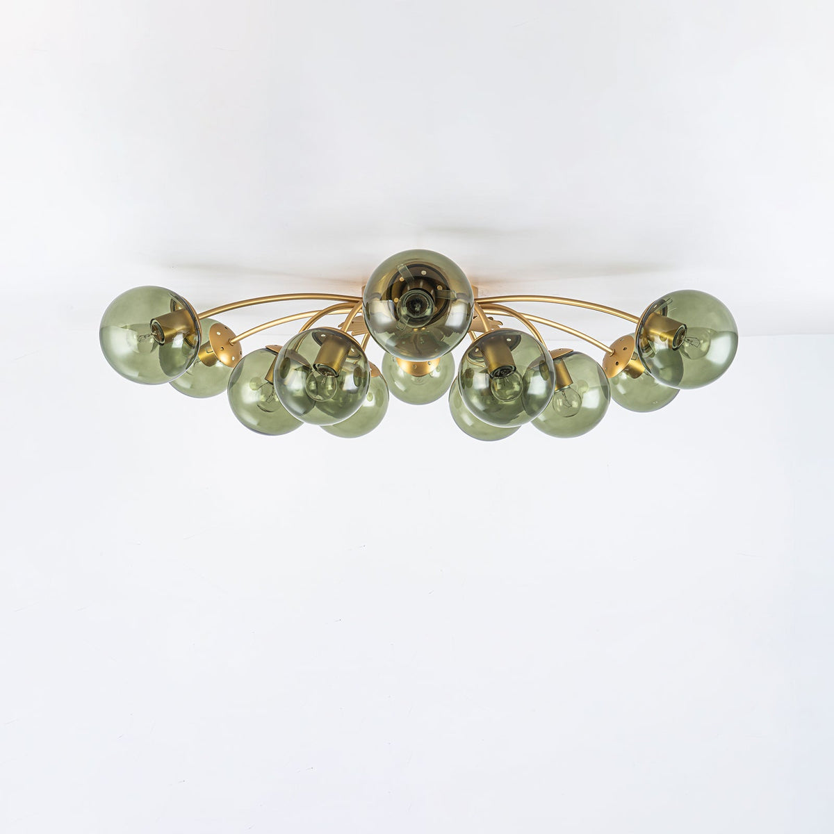 Art Deco Bloom Olive Green Glass Bubble Semi Flush Chandelier