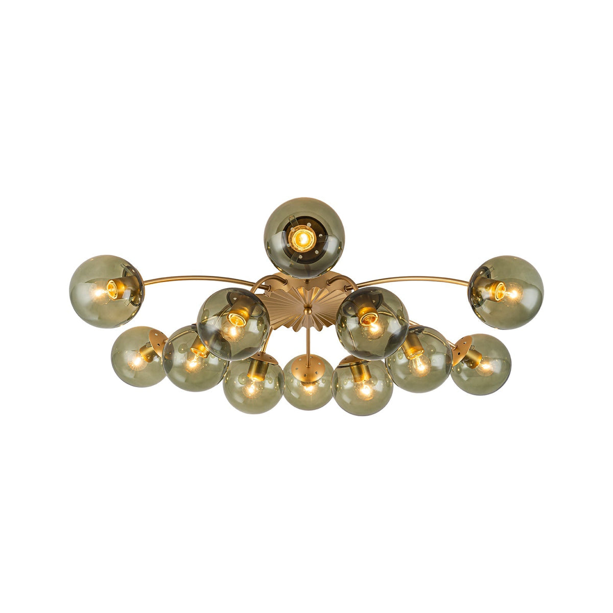 Art Deco Bloom Olive Green Glass Bubble Semi Flush Chandelier
