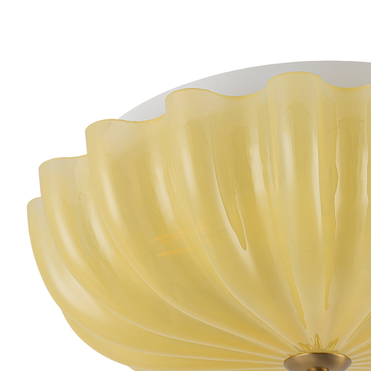 Art Deco Canary Yellow Glass Pleated Flower Semi Flush Mount