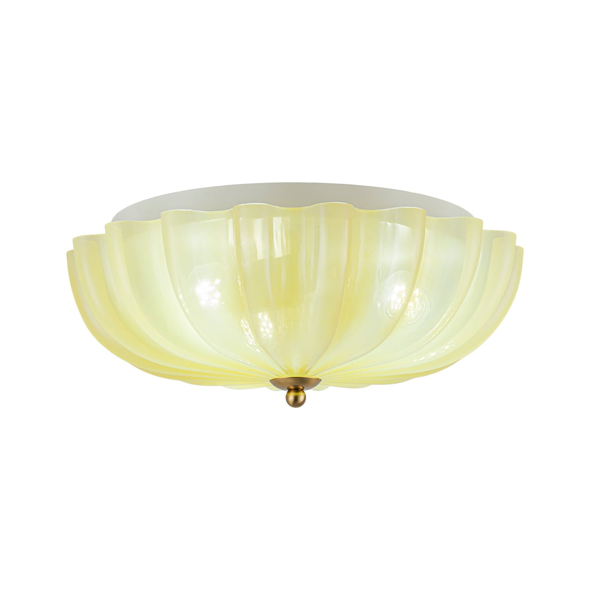 Art Deco Canary Yellow Glass Pleated Flower Semi Flush Mount