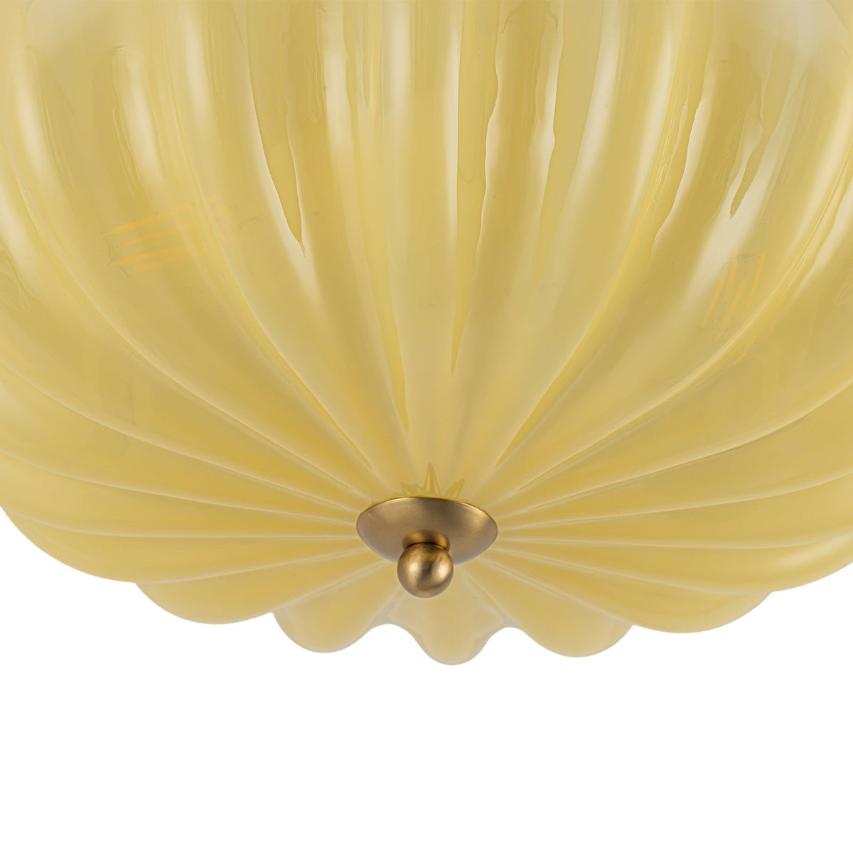Art Deco Canary Yellow Glass Pleated Flower Semi Flush Mount
