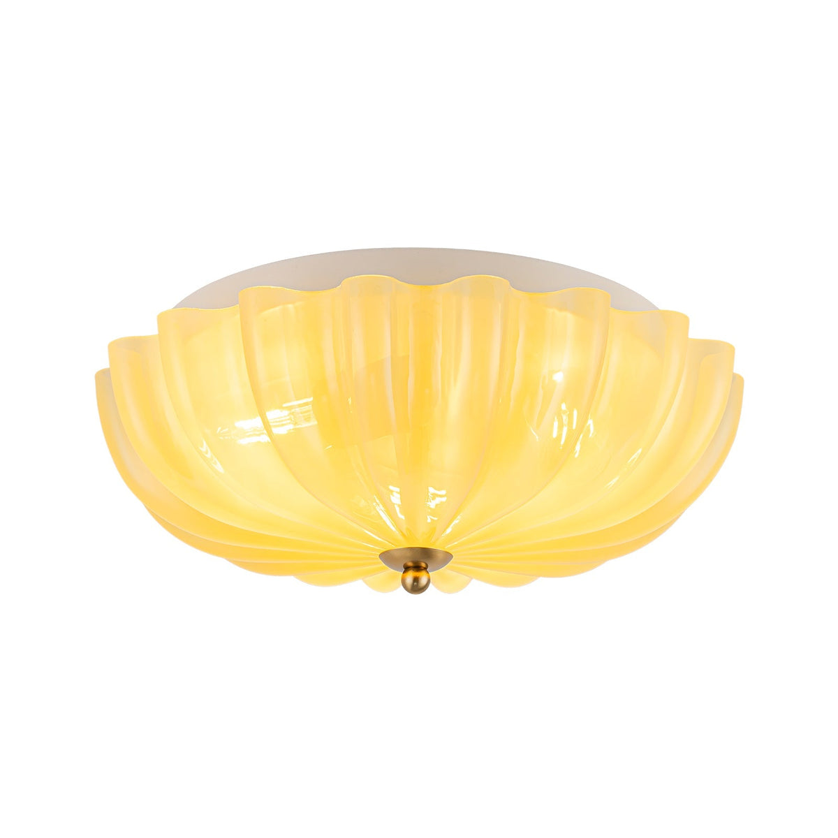 Art Deco Canary Yellow Glass Pleated Flower Semi Flush Mount