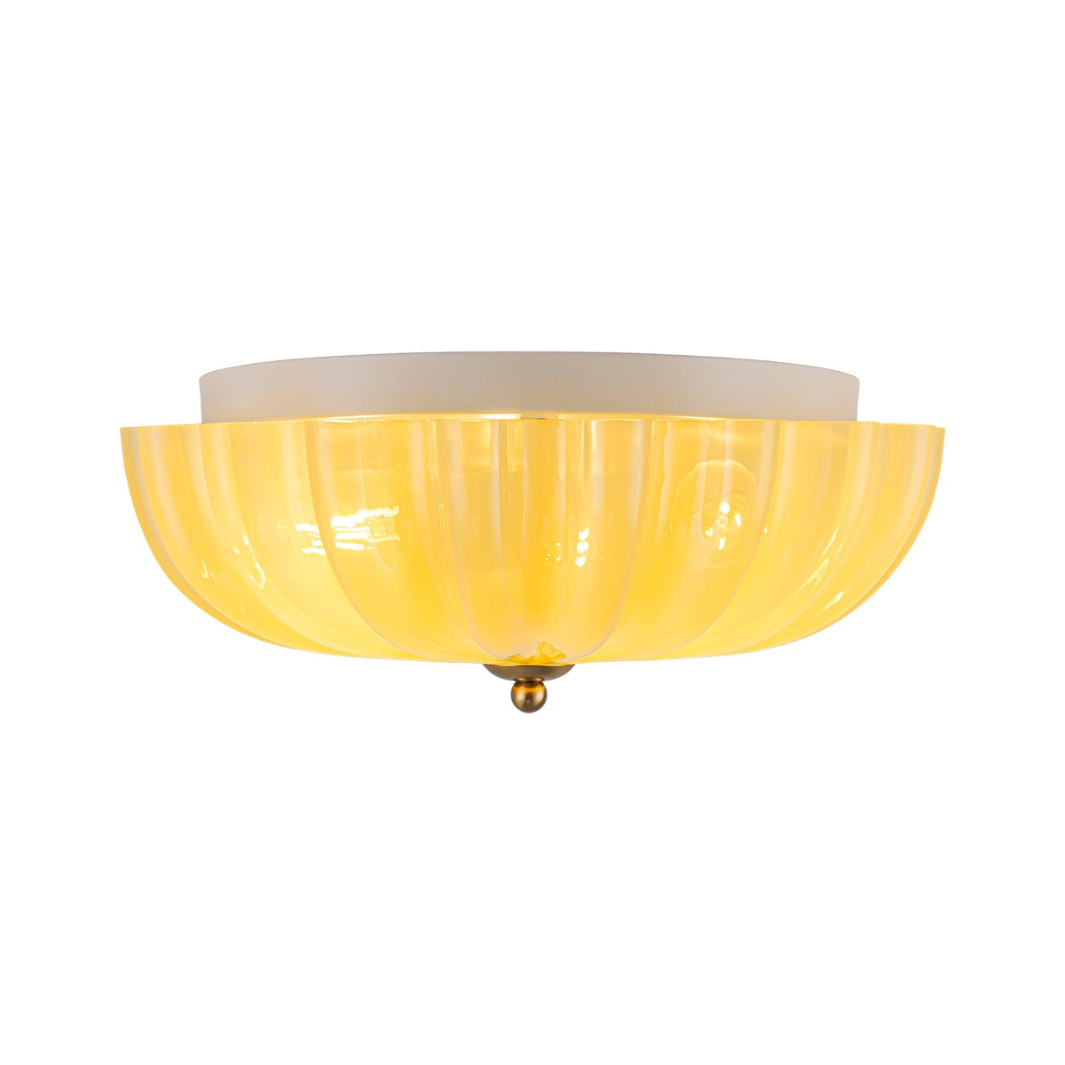 Art Deco Canary Yellow Glass Pleated Flower Semi Flush Mount