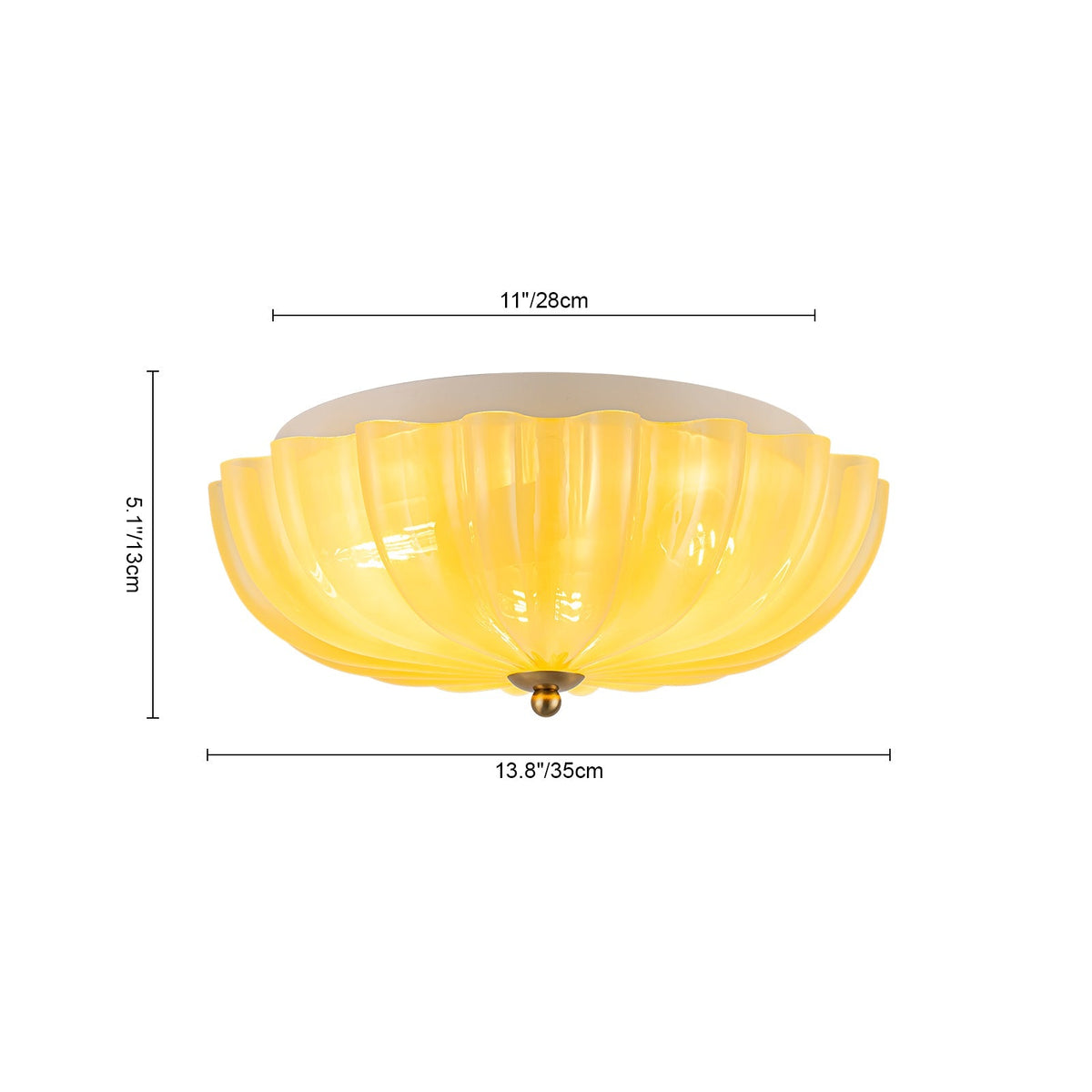 Art Deco Canary Yellow Glass Pleated Flower Semi Flush Mount