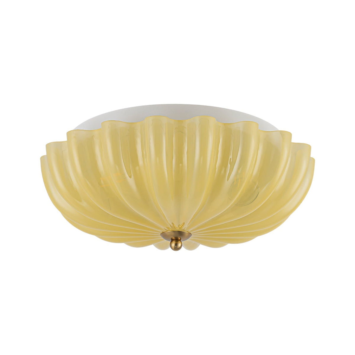 Art Deco Canary Yellow Glass Pleated Flower Semi Flush Mount