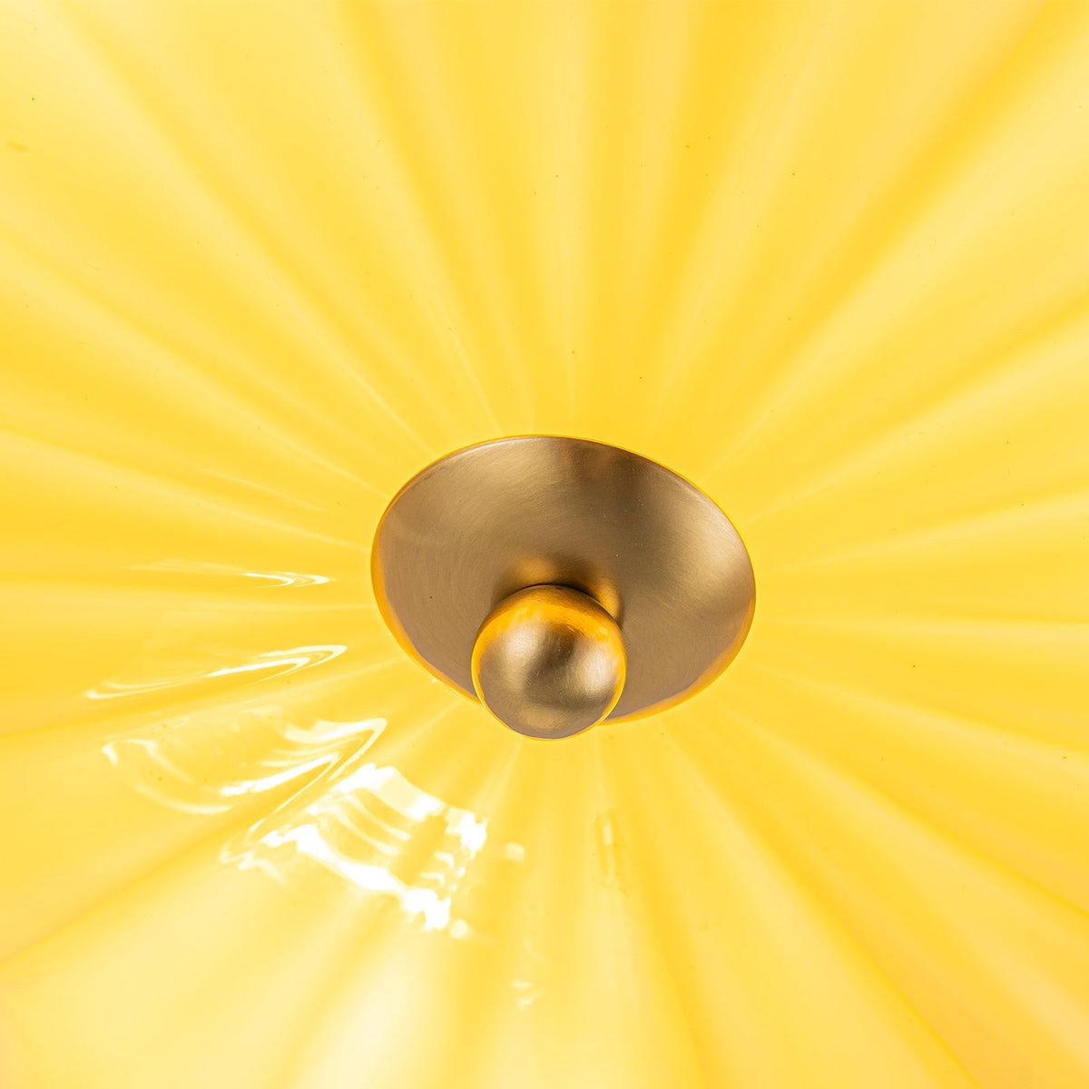 Art Deco Canary Yellow Glass Pleated Flower Semi Flush Mount