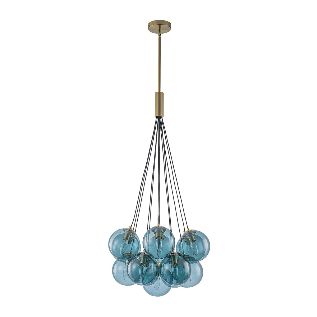Art Deco Cluster Blue Tinted Glass Globe Bubble Chandelier