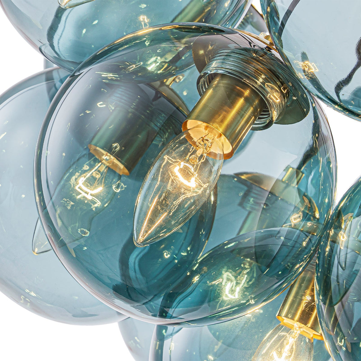 Art Deco Cluster Blue Tinted Glass Globe Bubble Chandelier