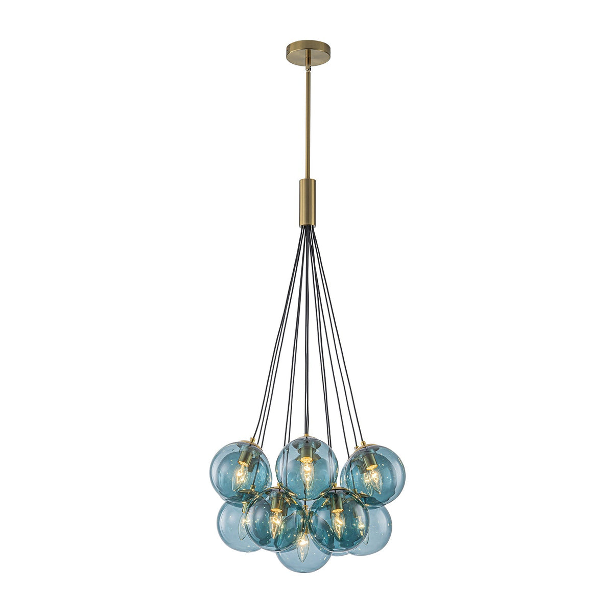 Art Deco Cluster Blue Tinted Glass Globe Bubble Chandelier