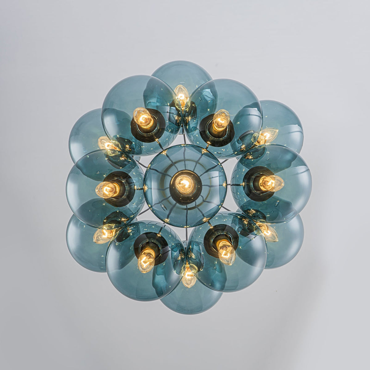 Art Deco Cluster Blue Tinted Glass Globe Bubble Chandelier