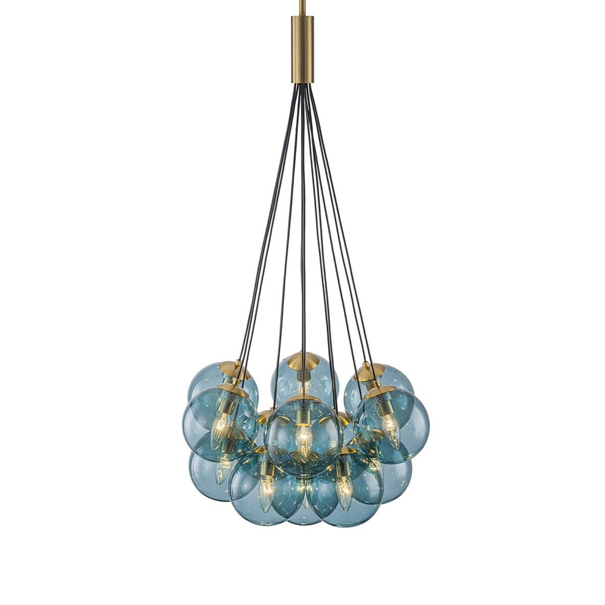 Art Deco Cluster Blue Tinted Glass Globe Bubble Chandelier