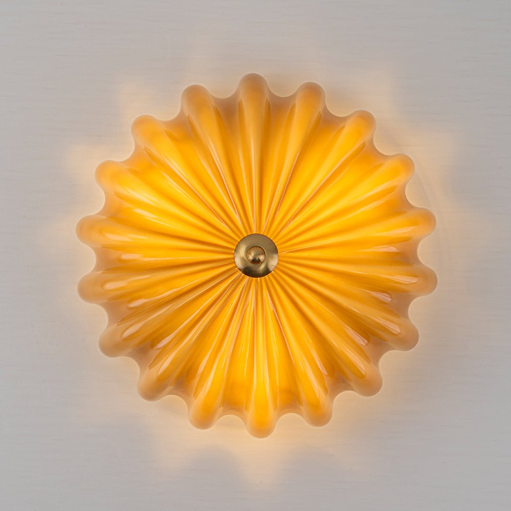Retro Mocha Brown Glass Pleated Flower Ceiling Light