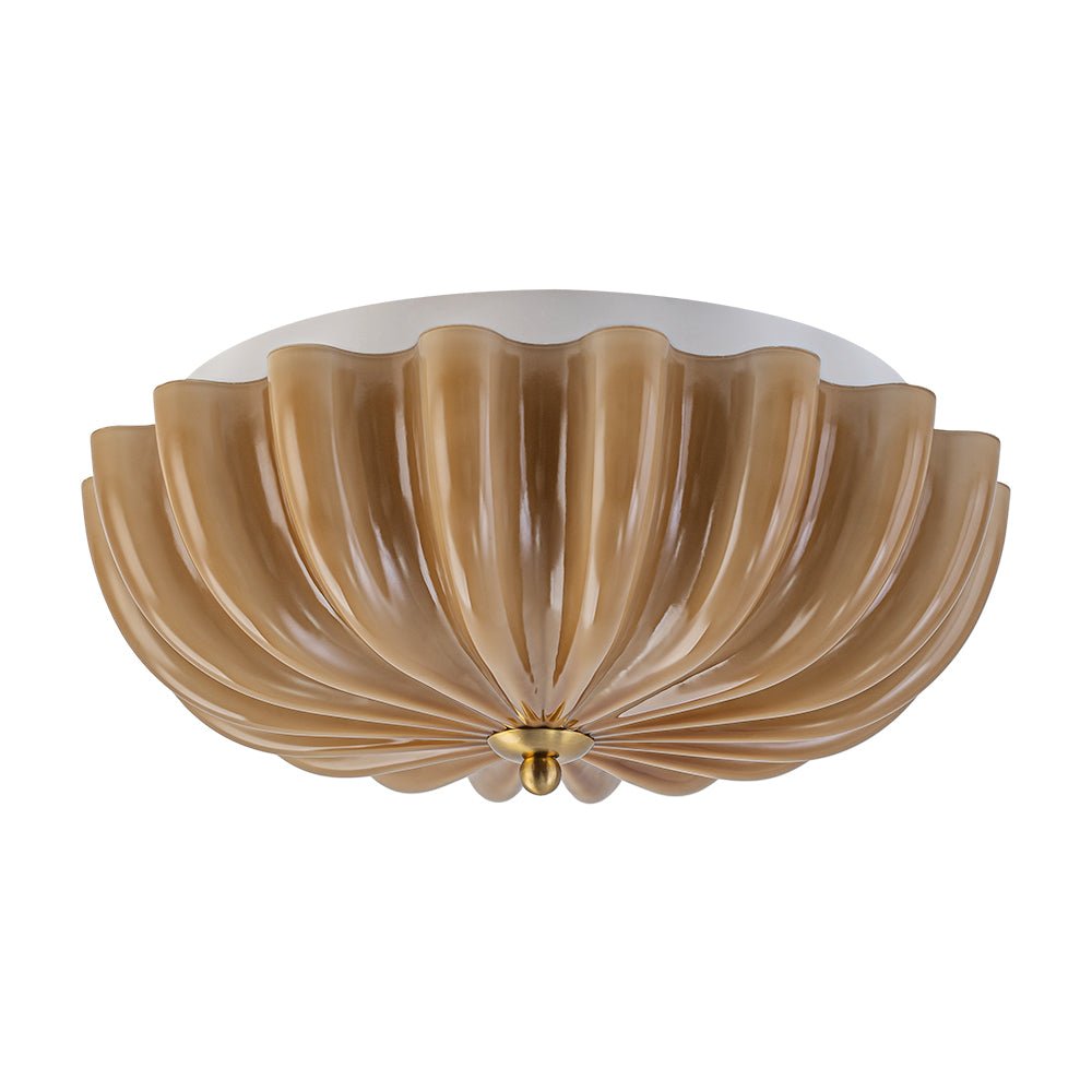Retro Mocha Brown Glass Pleated Flower Ceiling Light