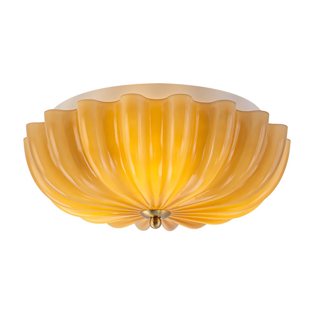 Retro Mocha Brown Glass Pleated Flower Ceiling Light