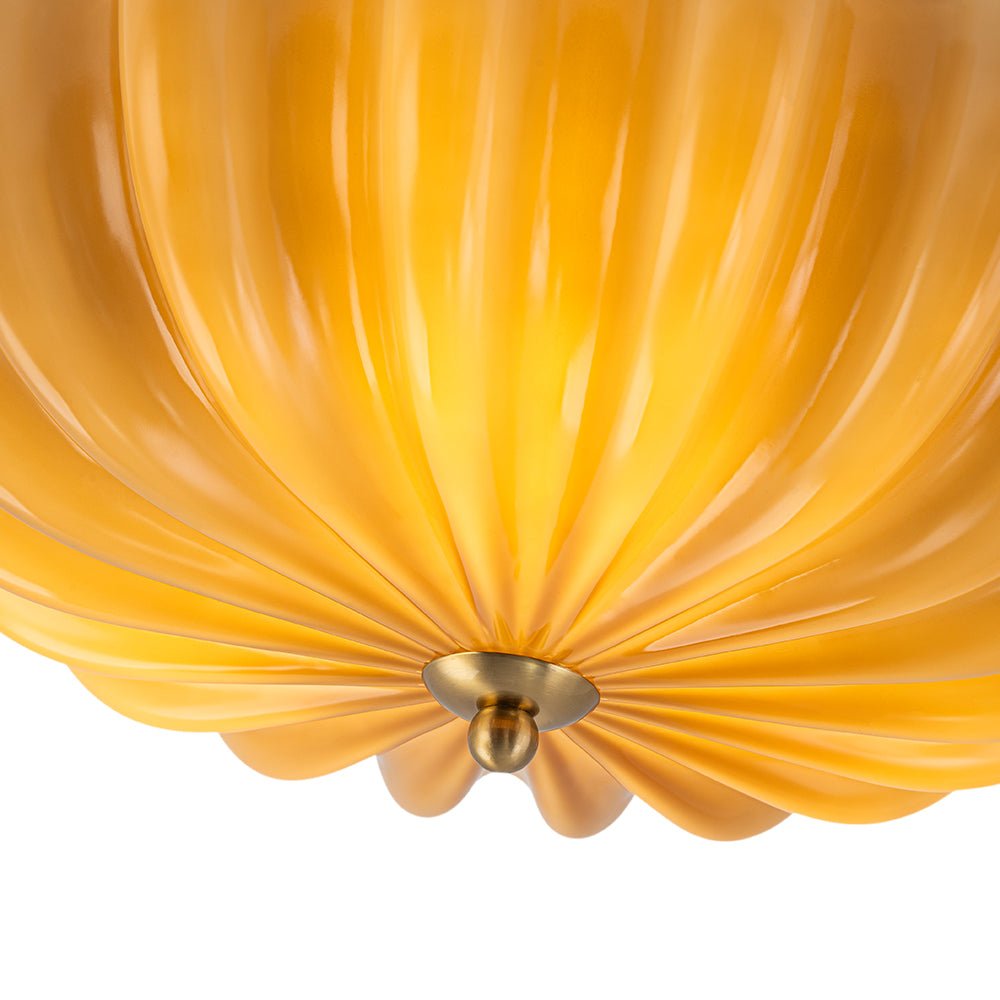 Retro Mocha Brown Glass Pleated Flower Ceiling Light