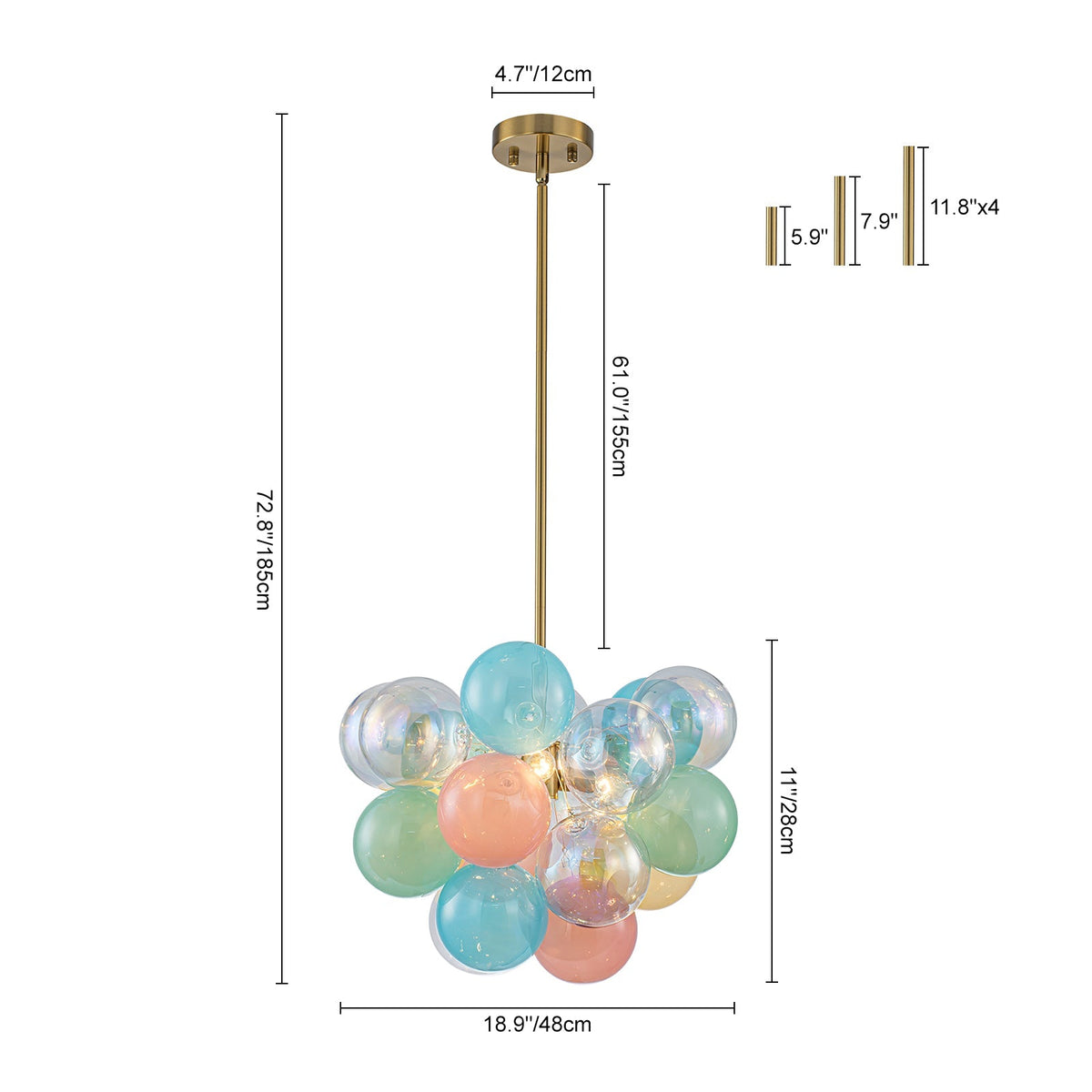 Art Deco Rainbow Cluster Colorful Glass Bubble Kids Chandelier