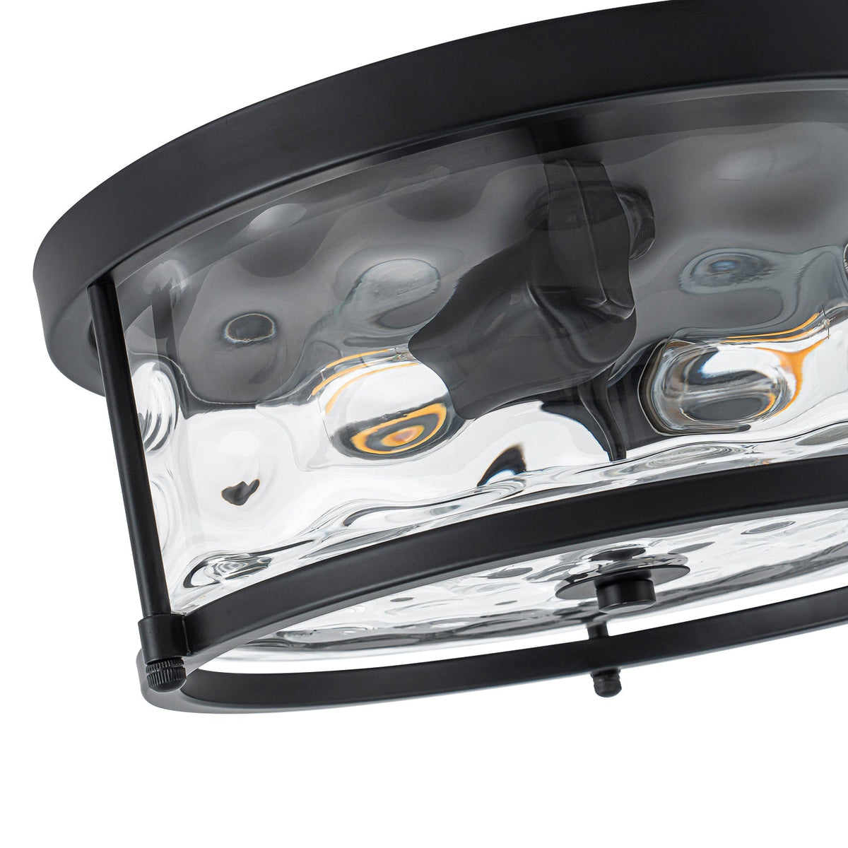 Black 2-Light Vintage Water Glass Drum Semi Flush Mount