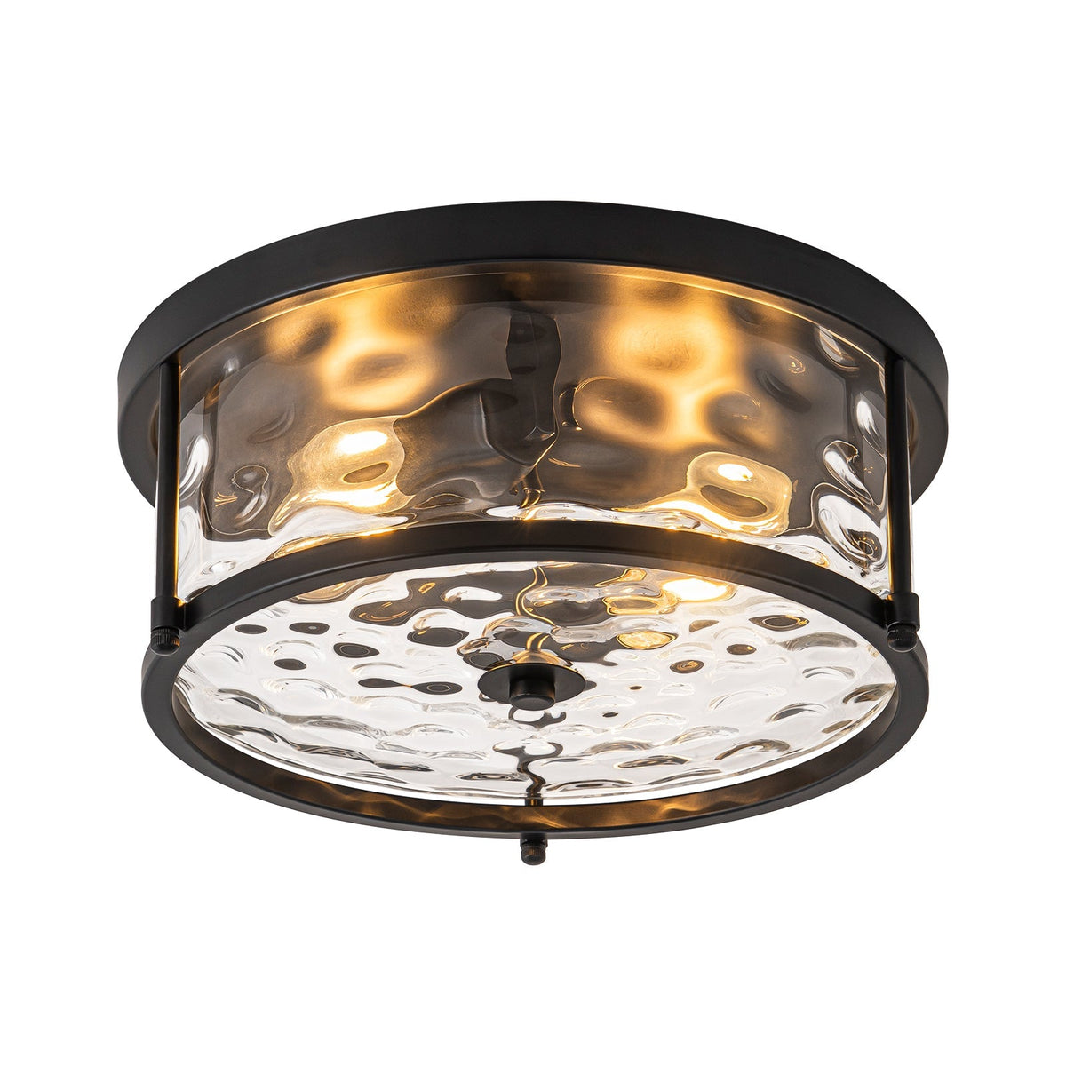 Black 2-Light Vintage Water Glass Drum Semi Flush Mount