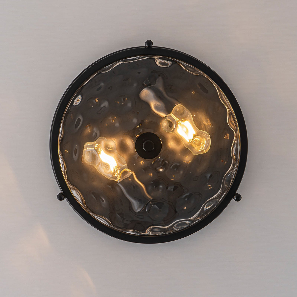 Black 2-Light Vintage Water Glass Drum Semi Flush Mount
